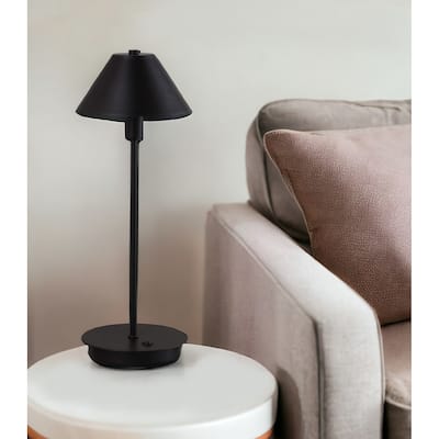 HomeRoots 18" Black Metal Bedside Table Lamp With Black Cone Shade - Small