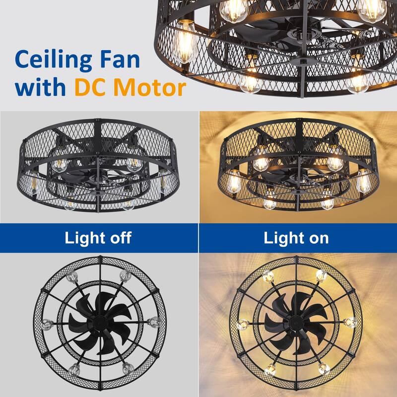 20-26Inch Caged Ceiling Fan with Light and Remote: APP Control Quiet DC Motor (E26 Bulbs Included)