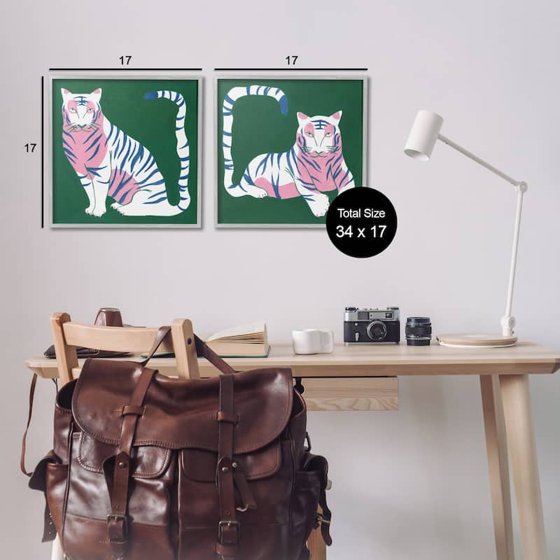 Stupell Fierce Lounging Tigers Framed Giclee Art Design By Melissa Wang (Set of 2)