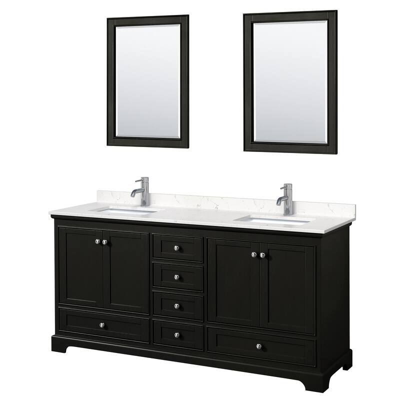 Wyndham Collection Deborah 72" Free Standing Double Basin Vanity Set - Dark Espresso / Carrara Cultured Marble Top /