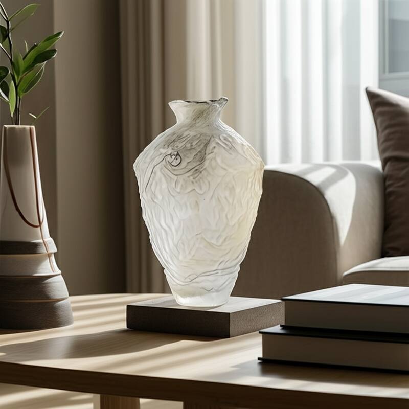 Glass Decorative Vase Contemporary Swirl Flower Pattern Centerpiece - 9" x 9" x 15"