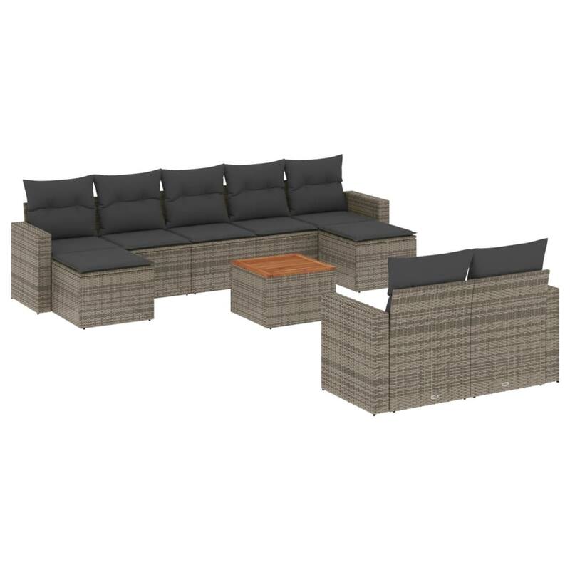 vidaXL Patio Sofa Set with Cushions Outdoor Furniture 10 Piece Poly Rattan - 21.7 x 21.7 x 14.6