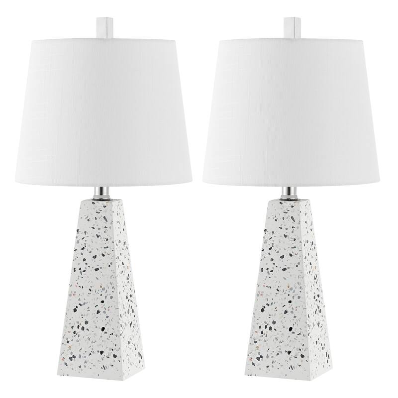 Stewart 20.5" Contemporary Resin LED Table Lamp, White Marble Finish (Set of 2), by JONATHAN Y