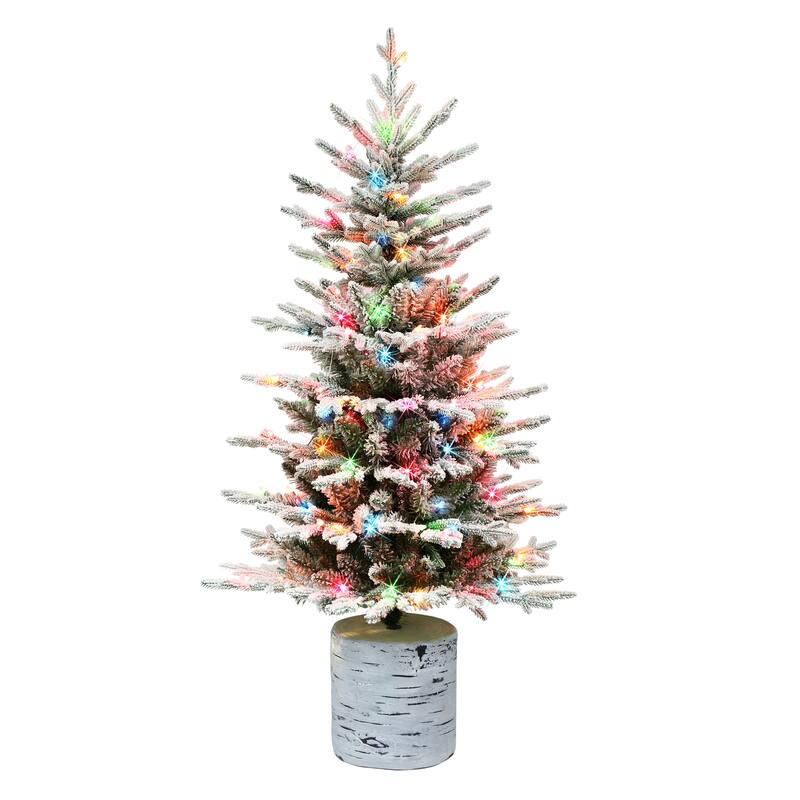 Puleo International 4.5 ft. Pre-Lit Potted Flocked Arctic Fir Artificial Christmas Tree