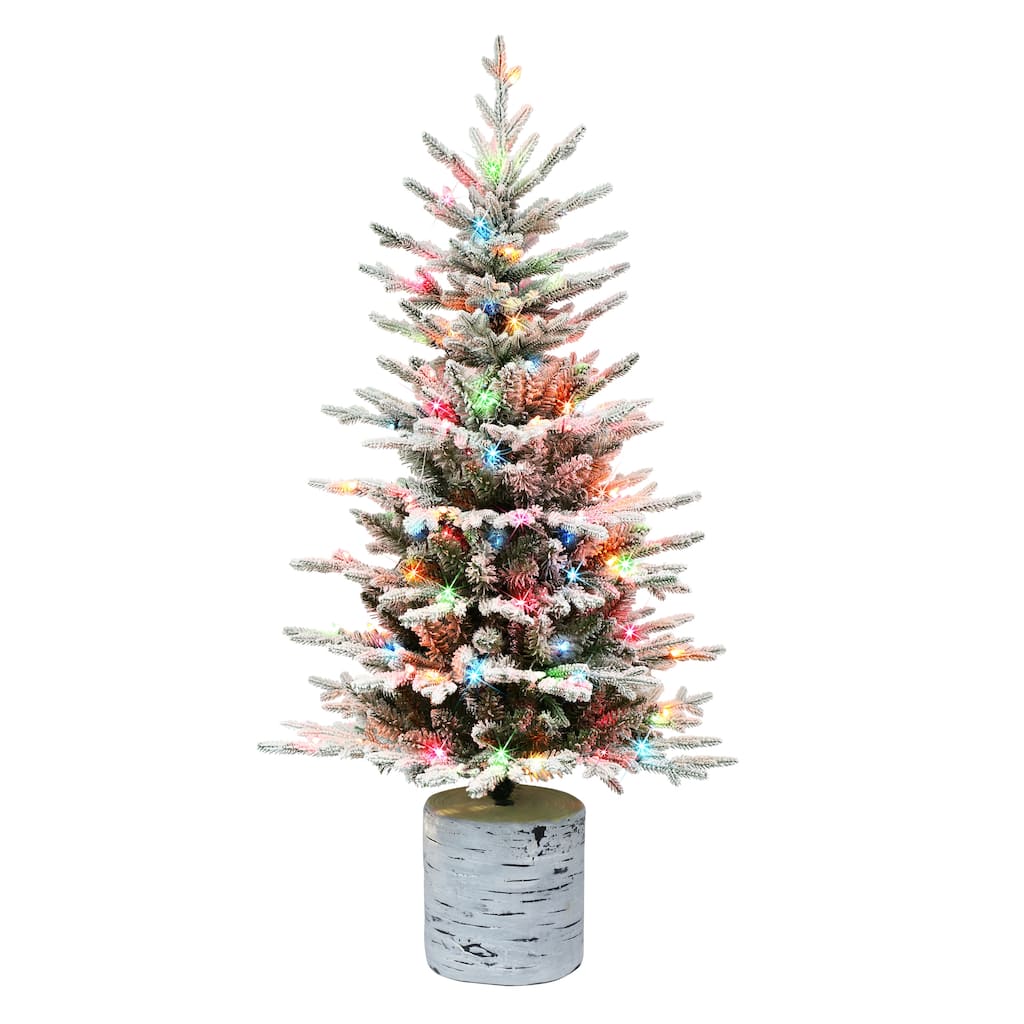 Puleo International 4.5 ft. Pre-Lit Potted Flocked Arctic Fir Artificial Christmas Tree
