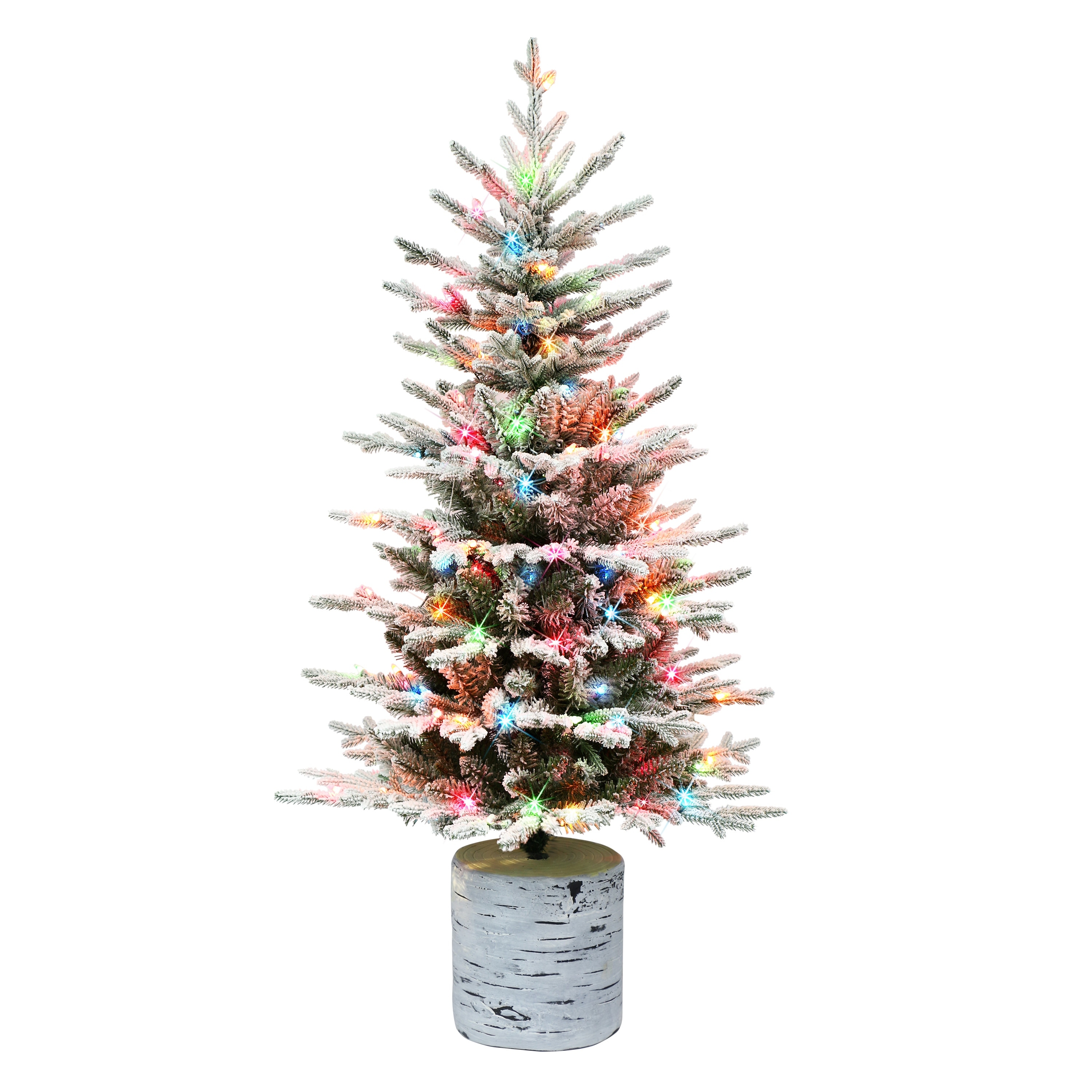 Puleo International 4.5 ft. Pre-Lit Potted Flocked Arctic Fir Artificial Christmas Tree