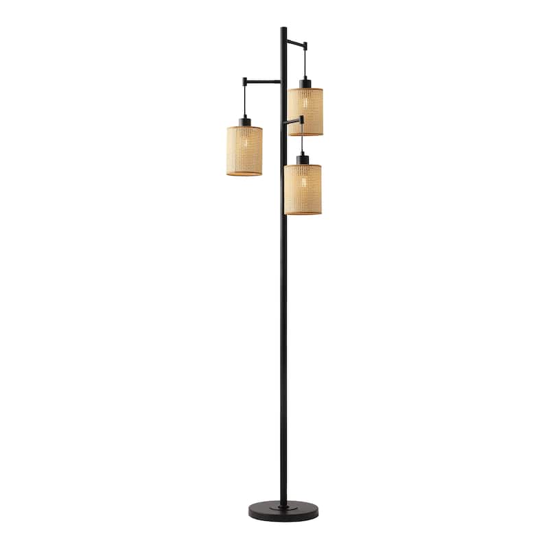 GetLedel 68.9" Farmhouse 3-Light Tree Floor Lamp with Hand Woven Shade