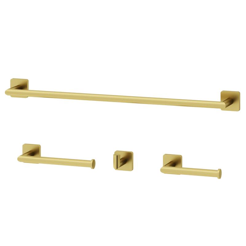 VIGO Satro 4-Piece Bathroom Hardware Accessory Set with 24 in. Towel Bar, Toilet Paper Holder, Hand Towel Holder, Hook - Matte Brushed Gold