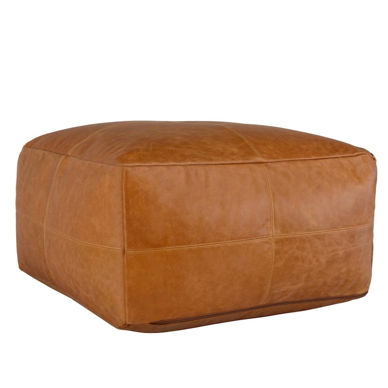 Cheyenne Genuine Leather 24" Square Brown Pouf by Kosas Home