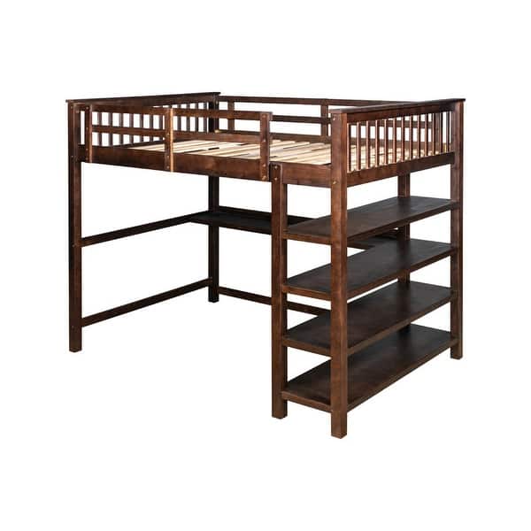 Full Size Loft Bed With Storage Shelves And Under Bed Desk Espresso Overstock 33952063