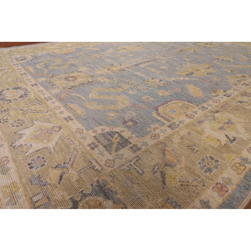 Light Blue Vegetable Dye Oushak Area Rug Hand-Knotted Wool Carpet - 8'3" x 10'2"