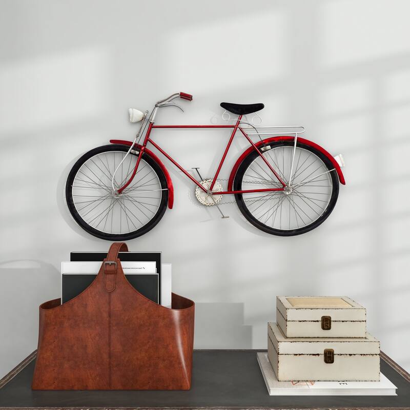 Metal Bike Wall Decor with Seat and Handles - Red - Roche River Decor