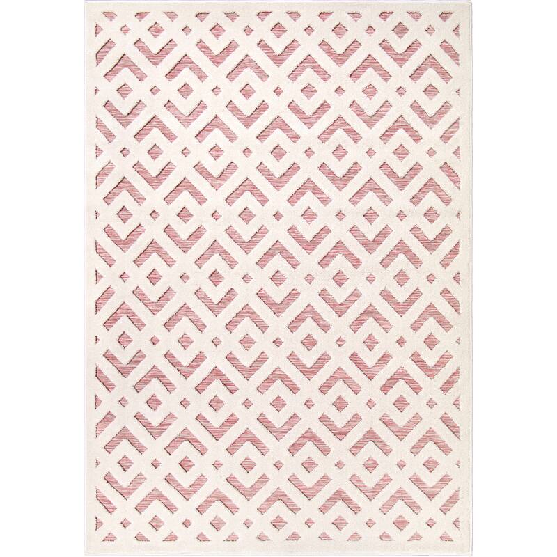 Simply Southern Cottage Covington Geometric Indoor Outdoor Rug - 6' x 9' - Pink