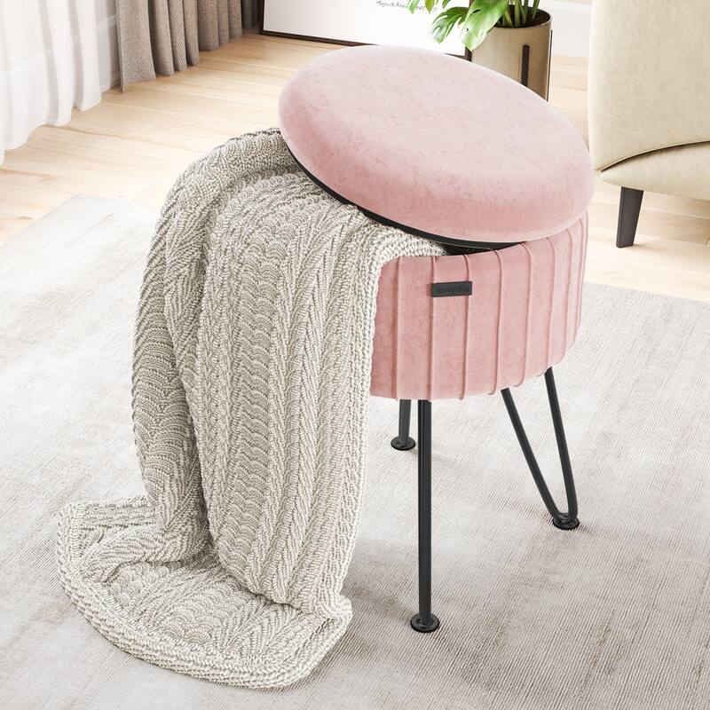 Emperyan Pleated Velvet Storage Ottoman, Modern Ottomans for Living Room and Bedroom