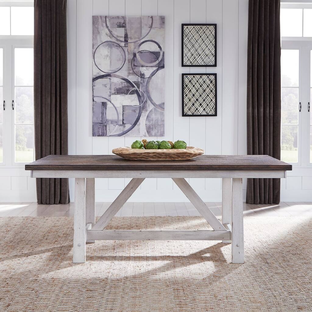 Farmhouse Fixed Top White Trestle Table for Dining Room 78" Length - Width 40" x Depth 78" x Height 30"