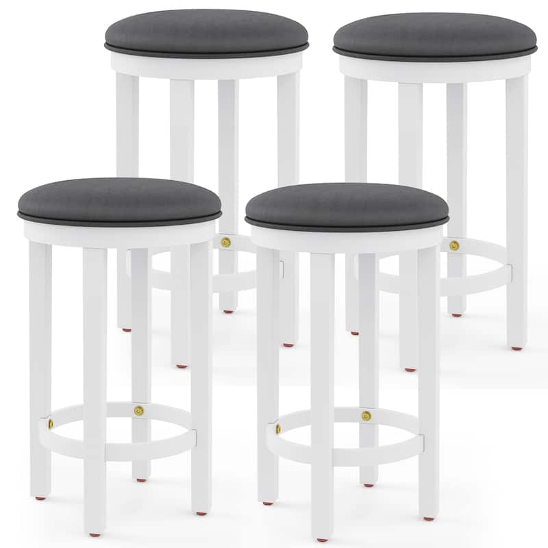 Gymax Upholstered Bar Stool Set of 4 25'' Counter Height Bar Chairs w/ - Counter Height - Grey - Set of 4