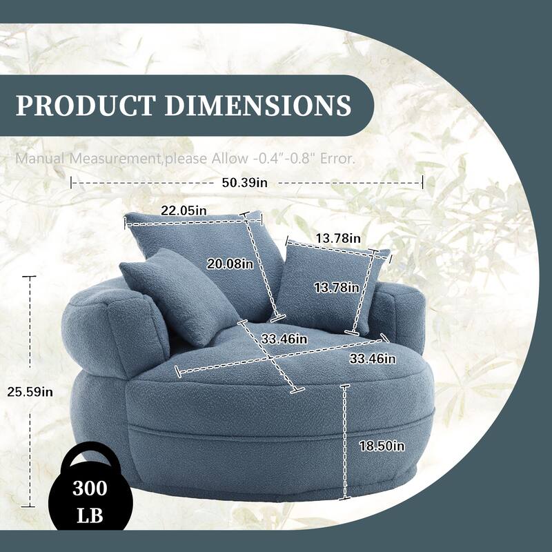Boucle Upholstered Tufted Barrel Accent Living Room Chair With Toss Pillows