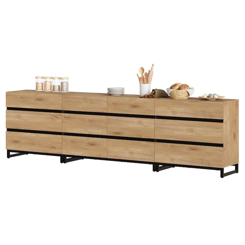WAMPAT 3 in 1 Multifunctional Sideboard Buffet Cabinets with Glass Doors and 5 Drawers for Living Room, Kitchen