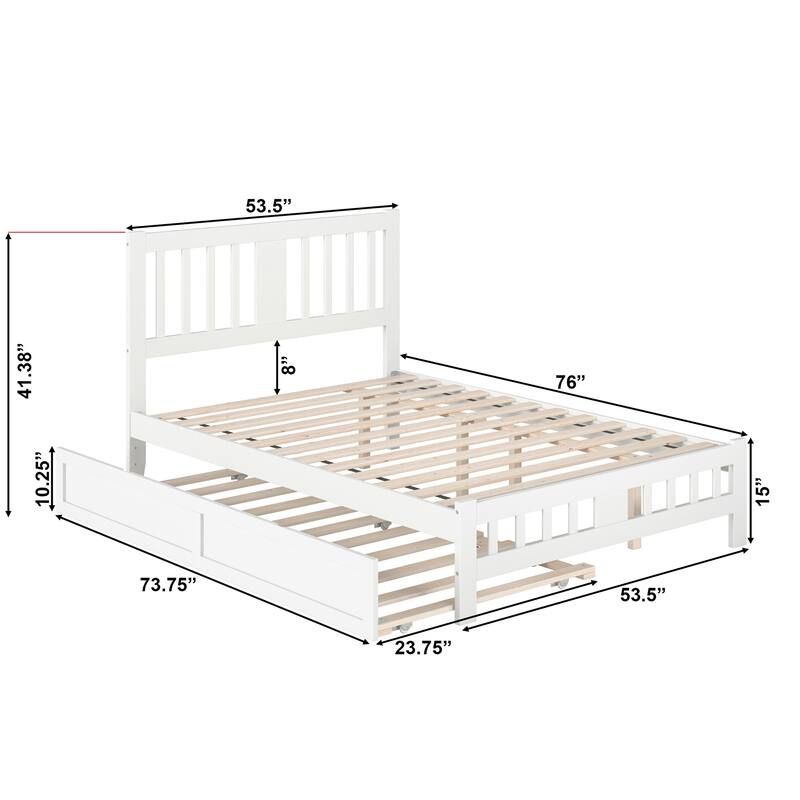 Tahoe Full Platform Bed with Matching Footboard & Twin Trundle in White