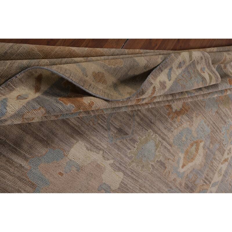 Beige Oushak Vegetable Dye Area Rug Hand-Knotted Wool Carpet - 9'1"x 12'0"