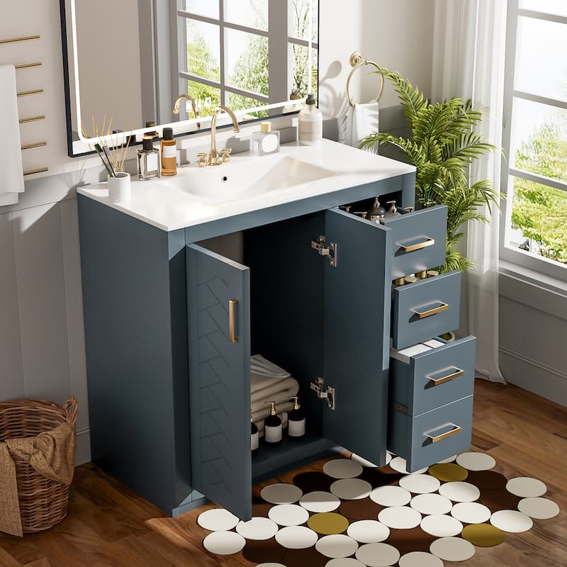 GDFStudio - Rines Modern Freestanding Bathroom Vanity with 3 Drawers & Soft Closing Doors - 36"W
