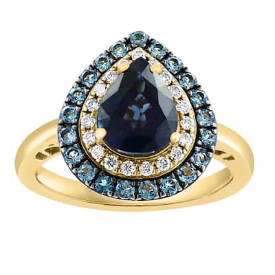 EFFY 14K Gold Diamond Natural Sapphire London Blue Topaz Ring