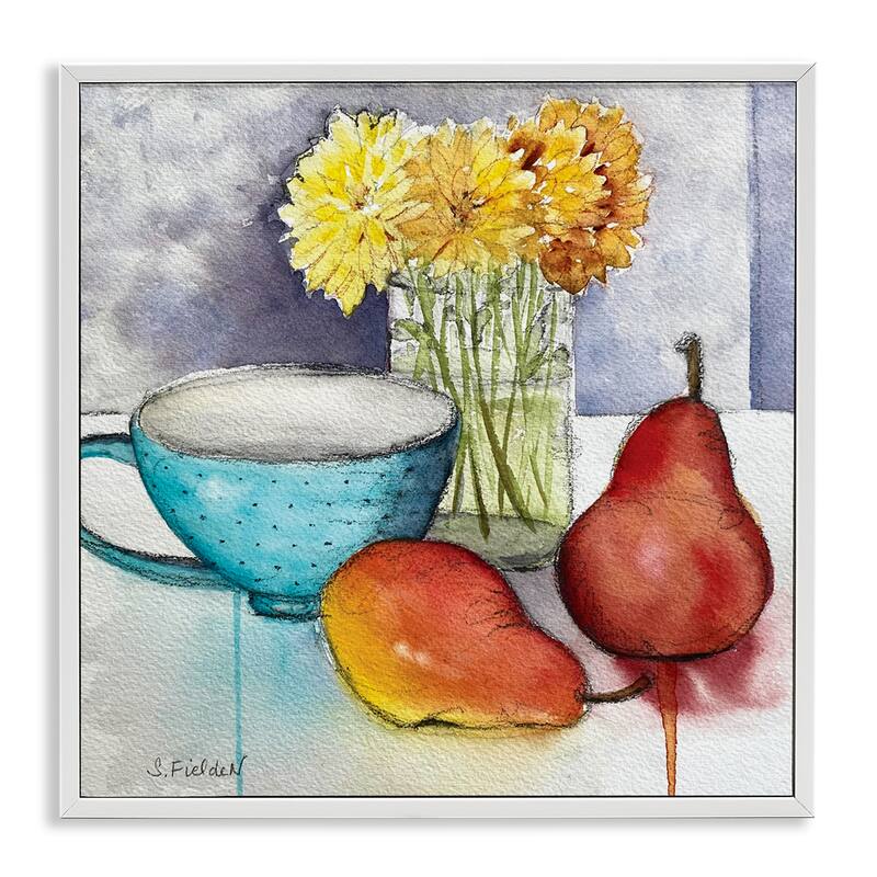 Stupell Modern Kitchen Teacup & Fruit Framed Giclee Art Design By Stephanie Fielden - 24 x 24 - White