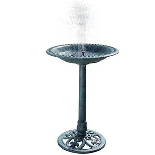 28" Solar Fountain Resin Birdbath with Steel Ground Anchor Garden Decor
