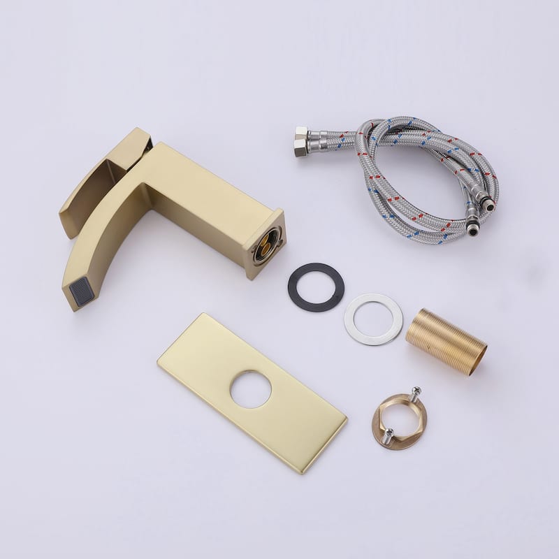 Brushed Gold Square Single Hole Single Handle Bathroom Faucet with Cover