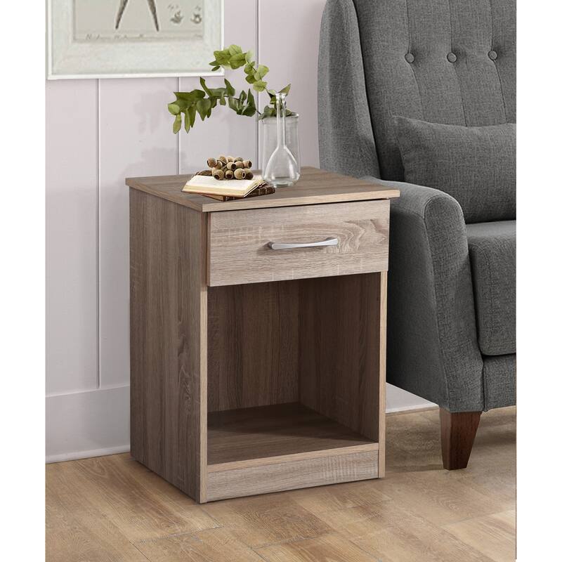 Modern 18-in Single-Drawer Wood Nightstand with Metal Hand Held and Open Rack