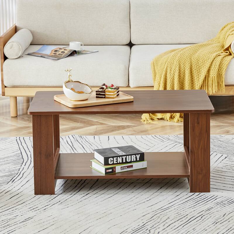 35.4" Modern Rectangular Coffee Table with Storage Shelf for Living Room, Bedroom and Study Room