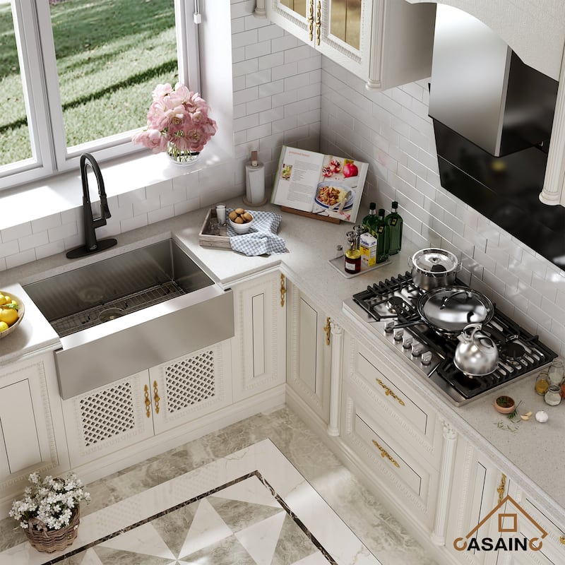 Handmade Stainless Steel 18-Gauge Single Bowl Farmhouse Apron Kitchen Sink with Bottom Grid and Basket Strainer - 33" x 22" x 10"