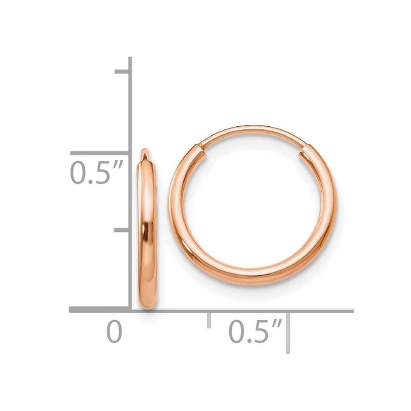 Curata 14k Rose Gold Polished Endless Tube 1.5x14mm Hoop Earrings