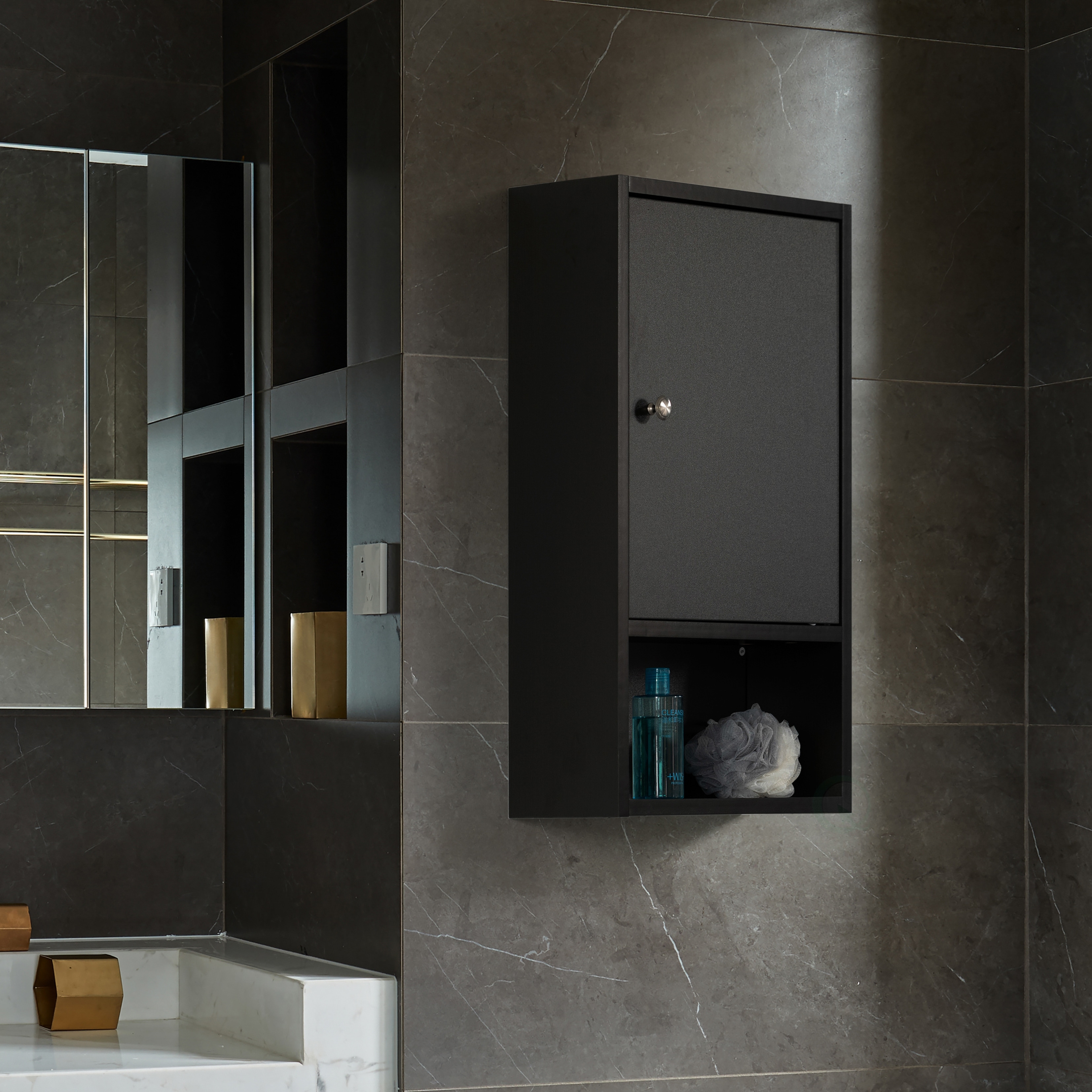 Wall-Mounted Mirror Cabinet Bathroom Storage Organizer Medicine Cabinet  Grey