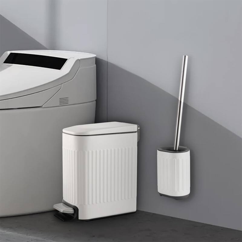 Bathroom Trash Can with Toilet Brush - White - 12.2 x 6.3 x 12.9