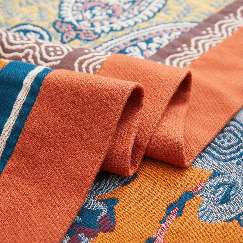 100% Cotton Boho Floral Thermal Breathable Jacquard Throw Blankets