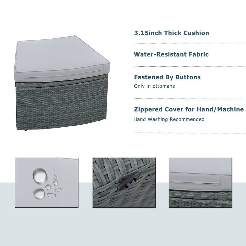 10-Piece Outdoor Sectional Half Round Patio Rattan Sofa Set
