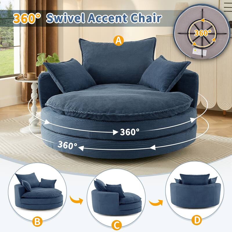 Roomfitters Swivel Barrel Chair with Dual-Layer Cushion and 3 Pillows, Comfy Accent Chair for Home or Office