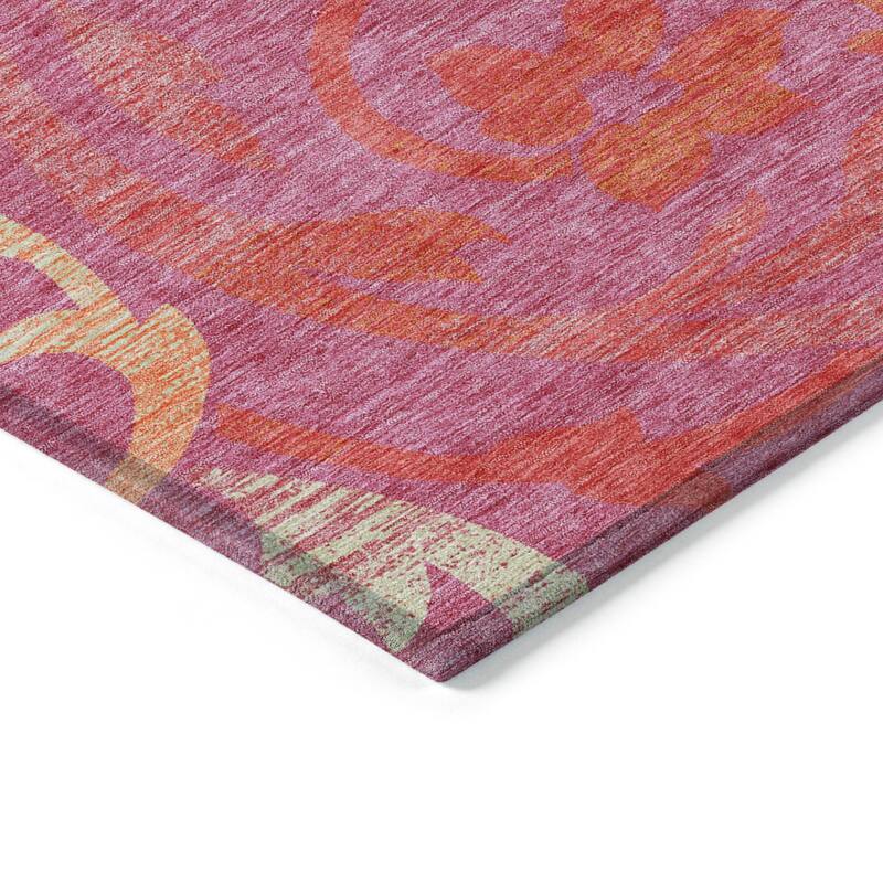 Machine Washable Indoor/ Outdoor Chantille Floral Scroll Rug