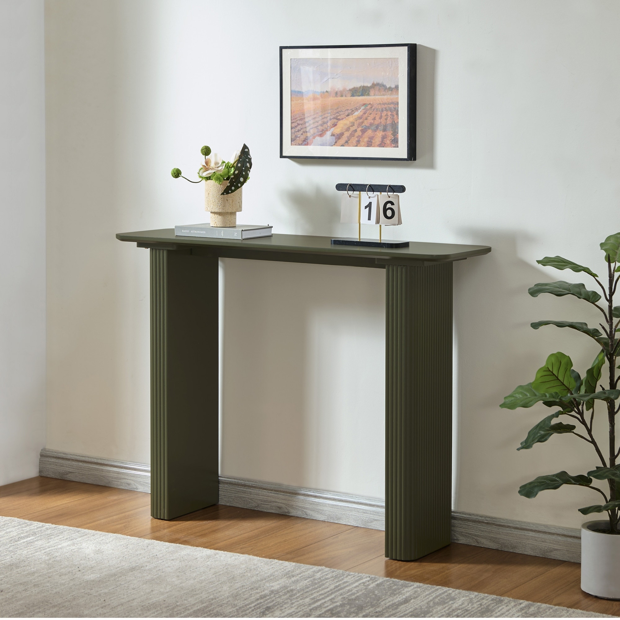 Modern Fluted Wood Console Table, Narrow Sofa Table for Behind Couch, Entryway Table for Living Room or Hallway