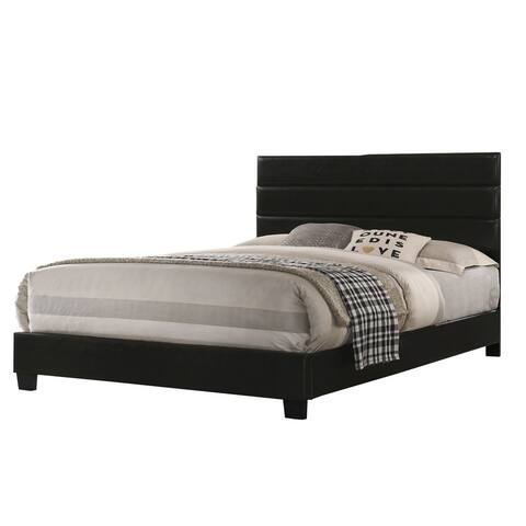 Leatherette Upholstered Queen Bed with Panel Headboard, Black