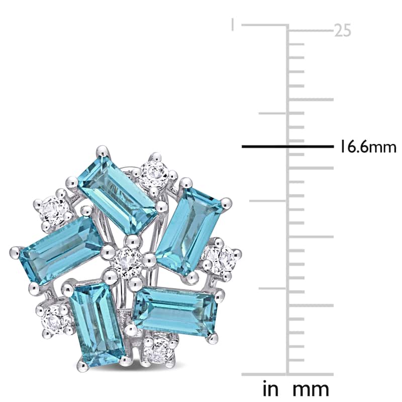 Miadora Sterling Silver London-Blue and White Topaz Clustered Mosaic Stud Earrings
