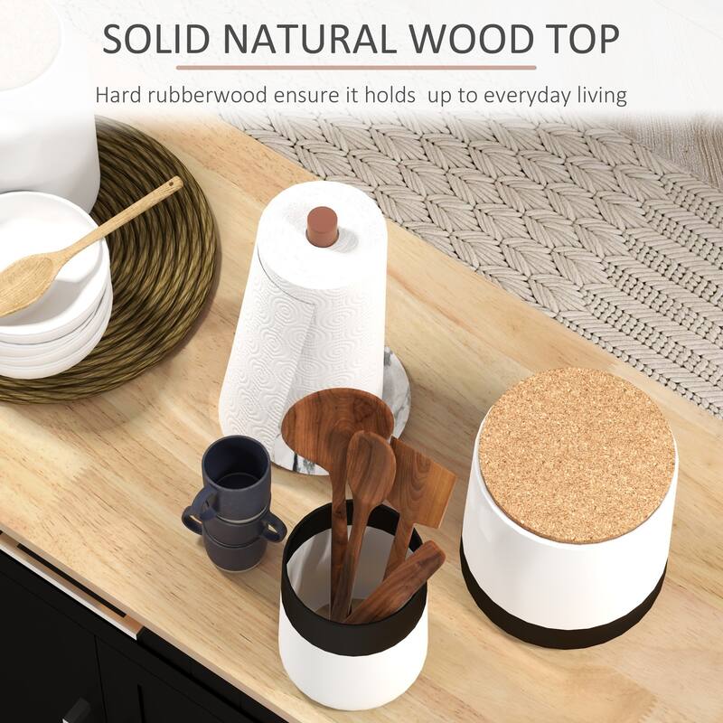 Kitchen Island on Wheels, Rolling Cart with Rubberwood Top, Drawer, Spice Towel Rack, Storage Cabinet with Adjustable Shelves