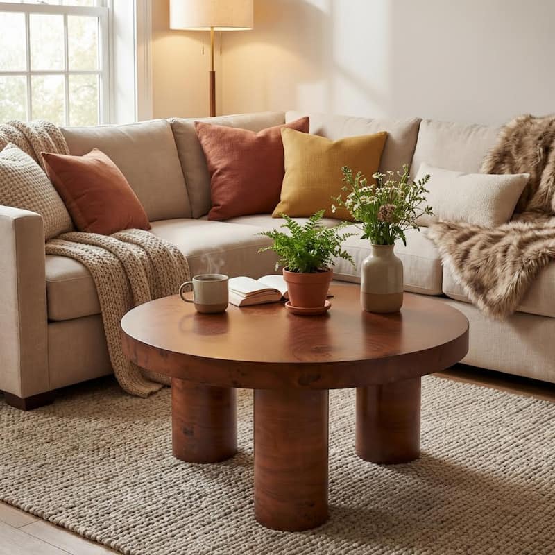 Christopher Knight Home - Barrister Modern 31.5" Round Coffee Table with Sculptural 3-Leg Base, Versatile for Living Areas - Walnut