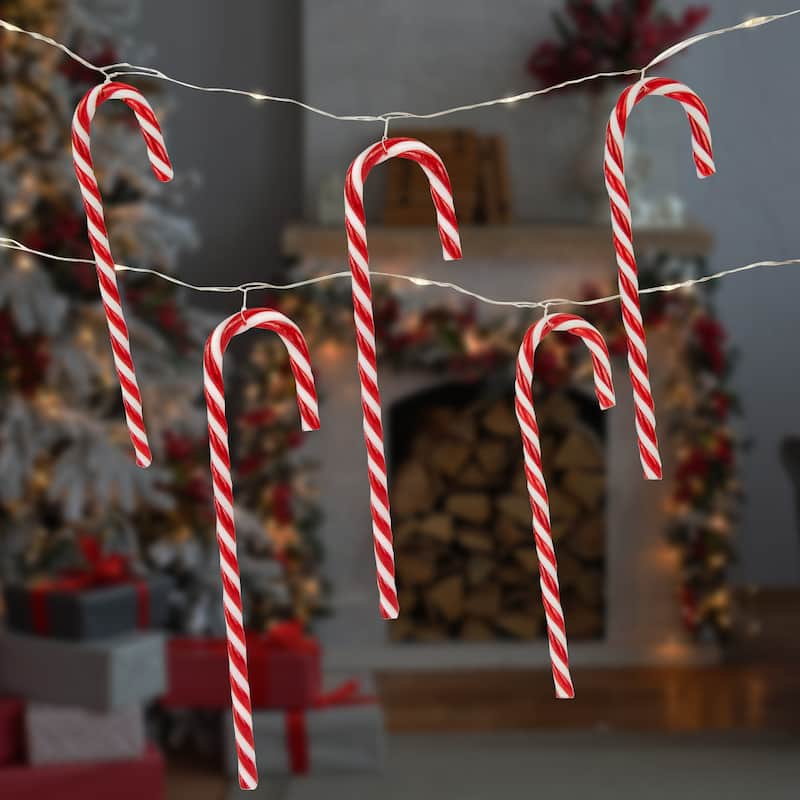10-Count LED Candy Cane Micro Fairy Christmas Light Set 3ft Clear Wire - 3'