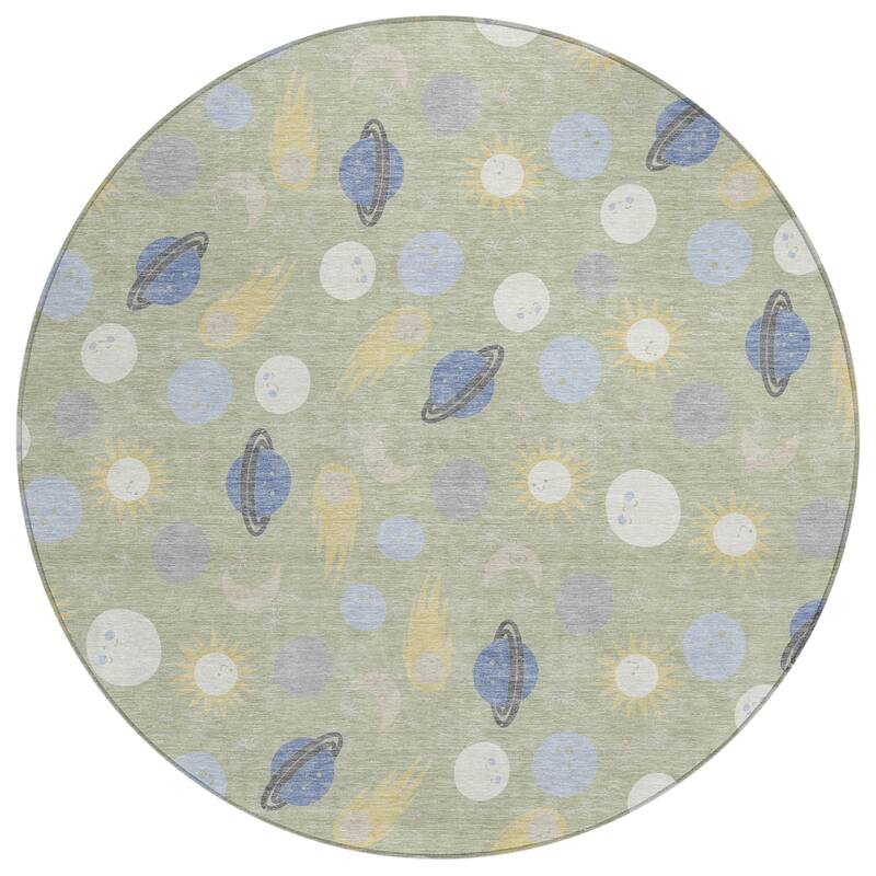 Machine Washable Indoor/ Outdoor Planets Comets Chantille Rug