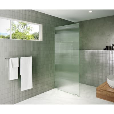 Glass Warehouse 34" x 78" Frameless Shower Door - Single Fixed Panel Fluted Frosted