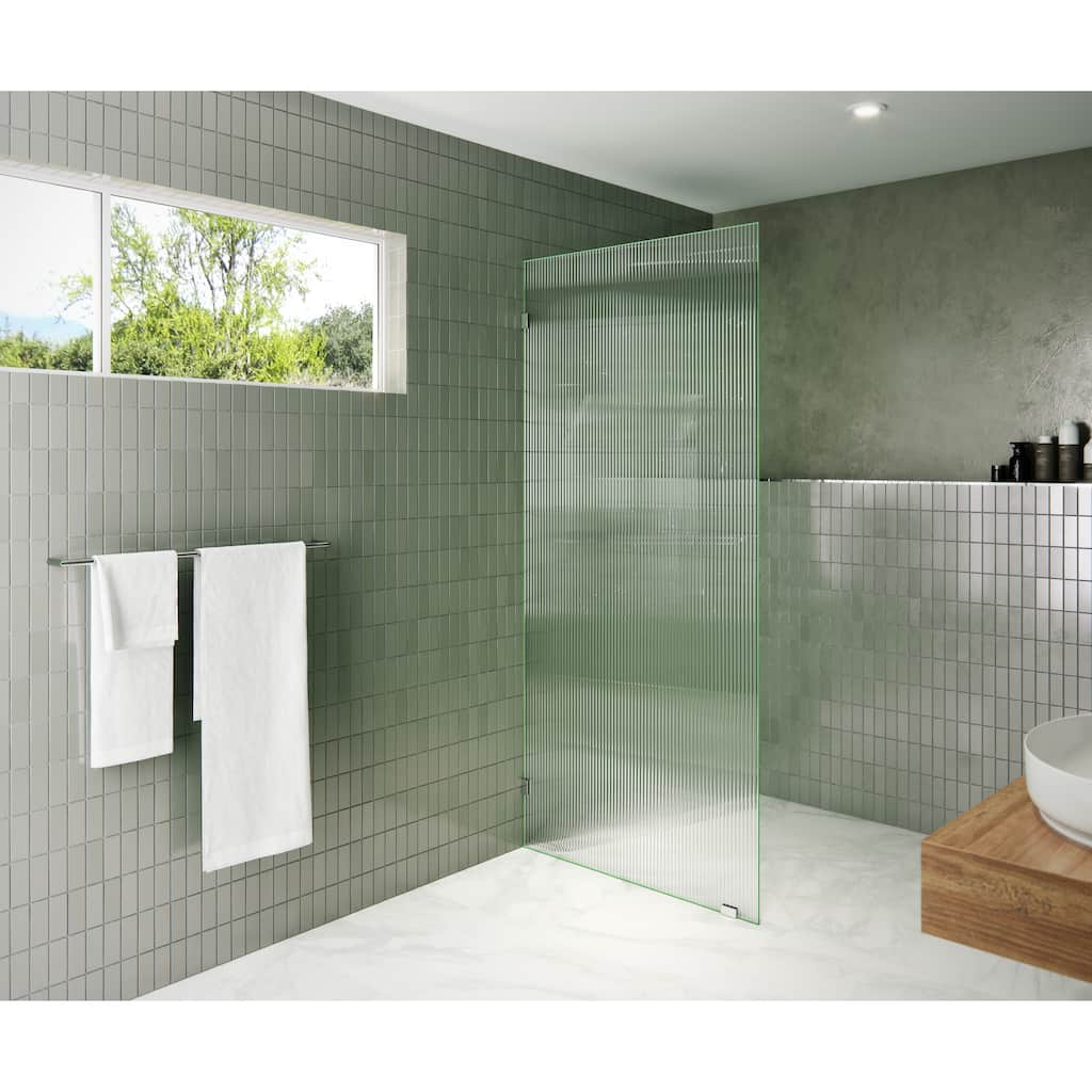 Glass Warehouse 34" x 78" Frameless Shower Door - Single Fixed Panel Fluted Frosted