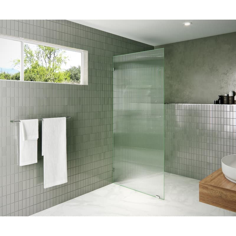 Glass Warehouse 36" x 78" Frameless Shower Door - Single Fixed Panel Fluted Frosted - Polished Chrome