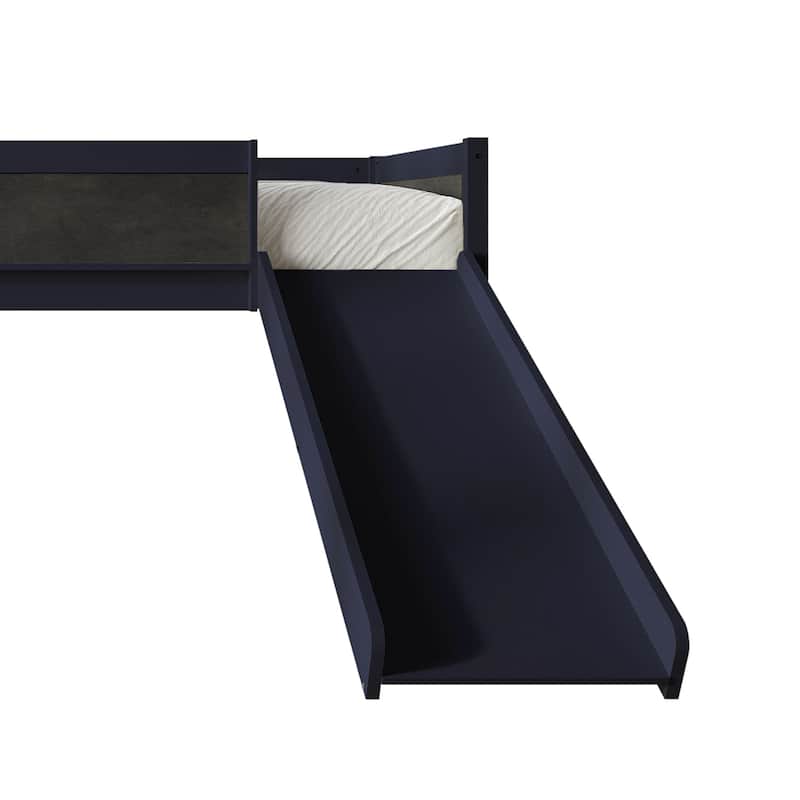 CraftPorch Classic Twin Low Loft Bed with Chalkboard, Slide and Ladder